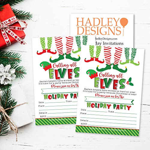 Hadley Designs 25 Party Invitations Premium Holiday Christmas Elves - Printable & Blank Fill-In Cards