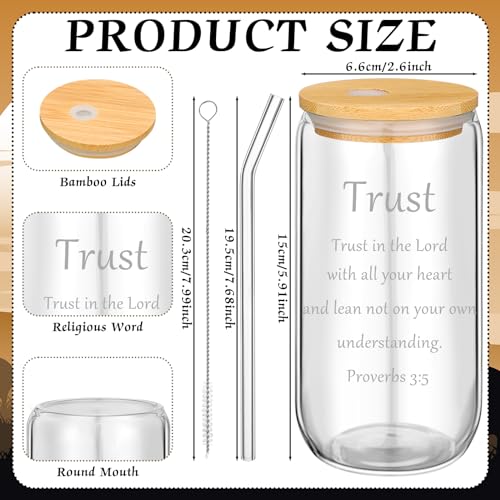 Christian Glass Cups with Lids & Straws - Maxcheck 6 Pack 16 oz Faith Gifts