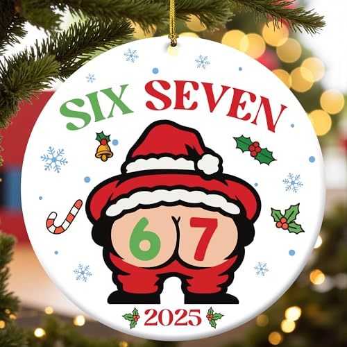KATINAT Funny 6 7 Santa Christmas Ornament - Viral Meme Holiday Decor, Stocking Stuffer, Coworker Gift, Variation: Funny 67 Santa 2
