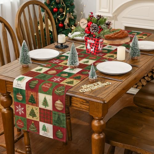 Siilues Christmas Table Runner 13x108 Inch with Xmas Trees & Snowflakes - Holiday Decor