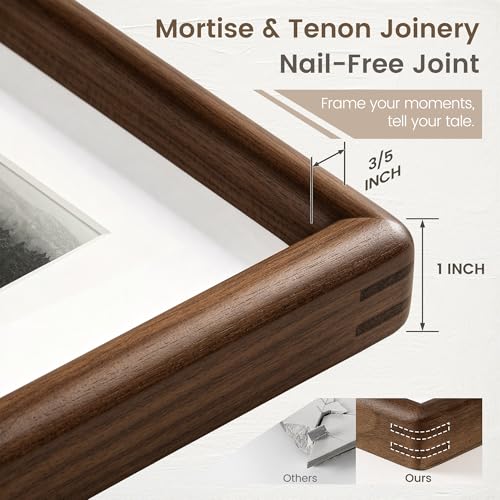 Venusmiles Walnut 16x16 Inch Picture Frame for 12x12 Photos - Solid Hardwood Mount