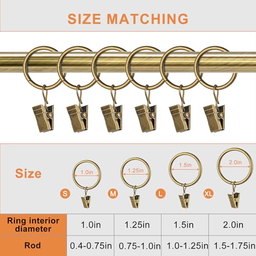30-Piece Antique Brass Curtain Ring Clips for 0.4 to 0.75-Inch Rods