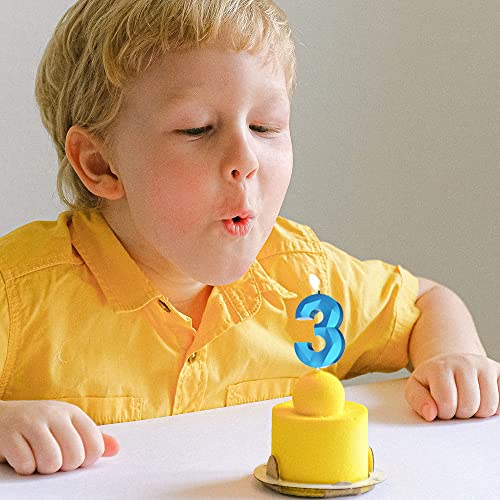 Blue 3D Diamond Shape Number Cake Candle for Birthday Party Decor