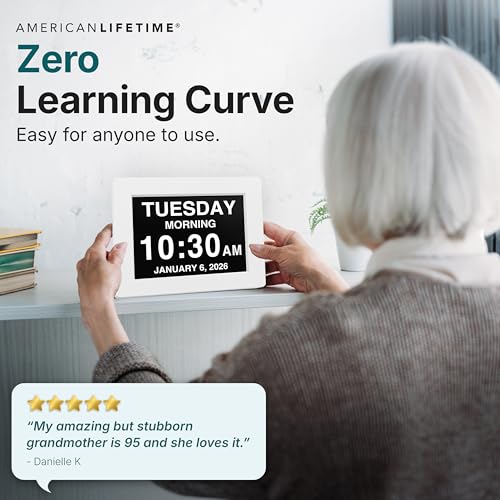Large Display Digital Day & Date Clock for Seniors with Custom Alarms