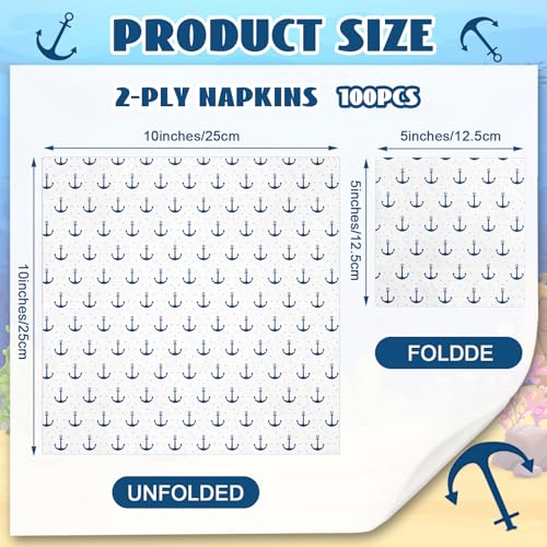 Sabary 100 Count Flat Edge Nautical Anchor Cocktail Napkins 5x5 inch