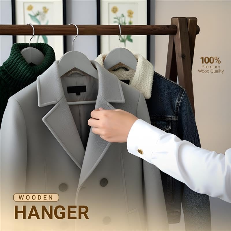 Utopia Home Wooden Hangers 20 Pack - Durable Slim Coat Hangers with 360-Degree Rotatable Hook - Grey