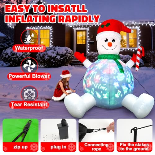 HFO 6ft Tall Christmas Snowman Inflatable with Music & LED Lights Outdoor Decor
