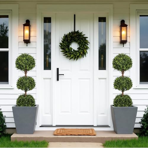 55-Inch Artificial Boxwood Triple Ball Topiary Trees, Set of 2