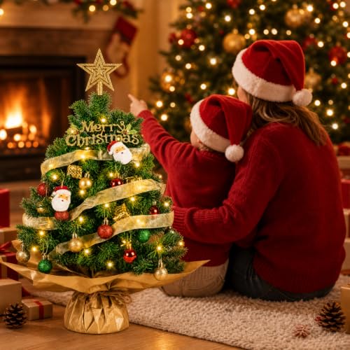 24 Inch Tabletop Christmas Tree with Lights and Decorations - HRZOUKP