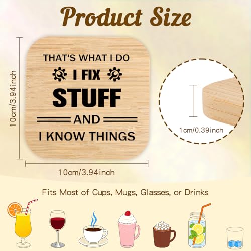 Men's I Fix Stuff and I Know Things Wood Coaster - Funny Desk Accessories Gift for Dad, Grandpa, Husband, Men, Variations Include THIS listing