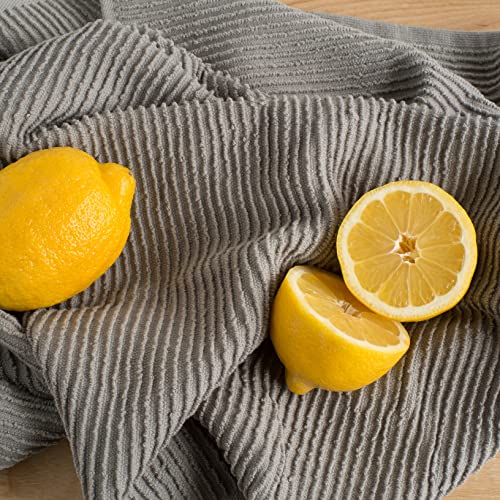 100% Cotton Ripple Kitchen Dish Towels, Grey, 18 x 28 Inches, Set of 6
