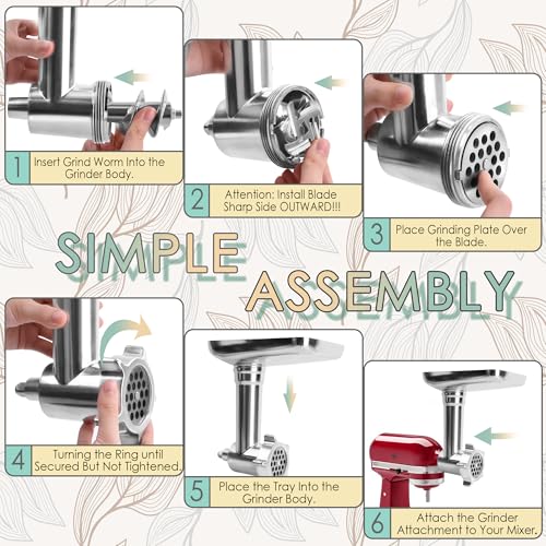 All-Metal Meat Grinder Attachment for Stand Mixers with Sausage Stuffer