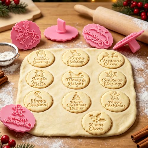 Christmas Cookie Cutters with Stamp - 10pc Plastic Bakeware Set