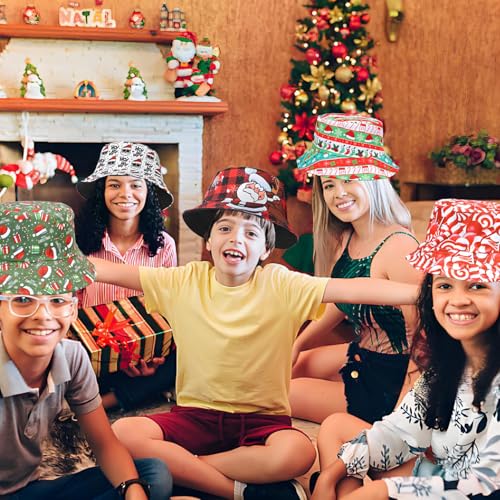 HEYTOP 6 Pack Funny Christmas Party Bucket Hats Santa Xmas Costume Accessories