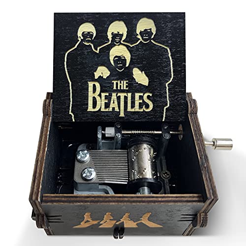 Vintage Engraved Wooden Hand Crank Music Box - Let It Be Melody