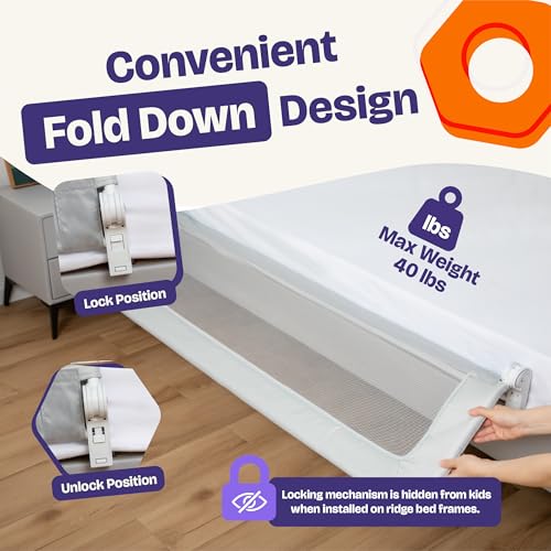 Extra-Long Toddler Bed Rail Swing-Down Guard for Twin Full Queen King