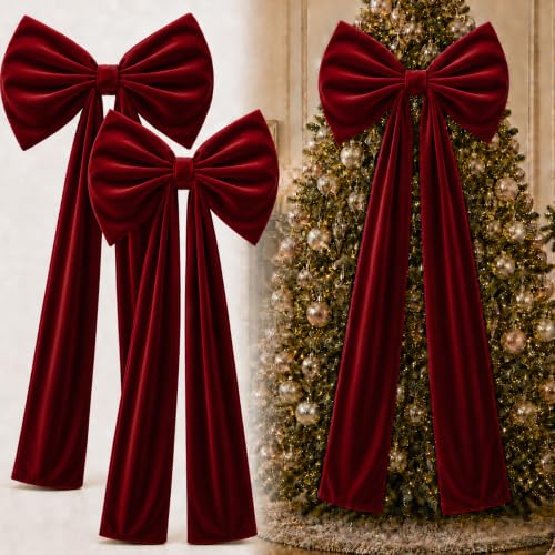 Knitgrip 2 Pack 20x71 in Large Velvet Christmas Bow Deep Red - Holiday Decor