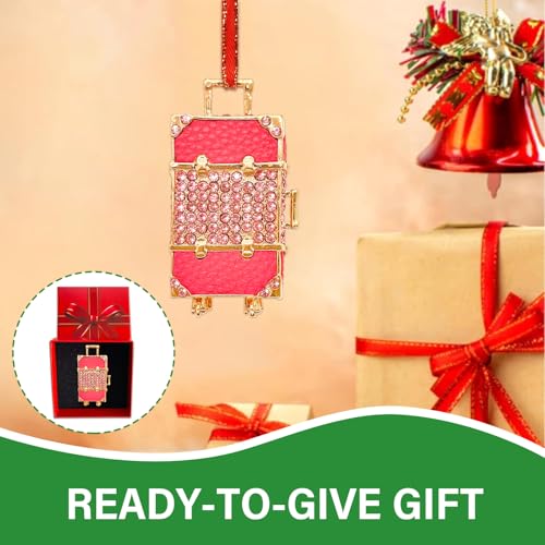 JUESMOS Pink Suitcase Christmas Ornament - Suitcase1, Metal Travel Xmas Keepsake