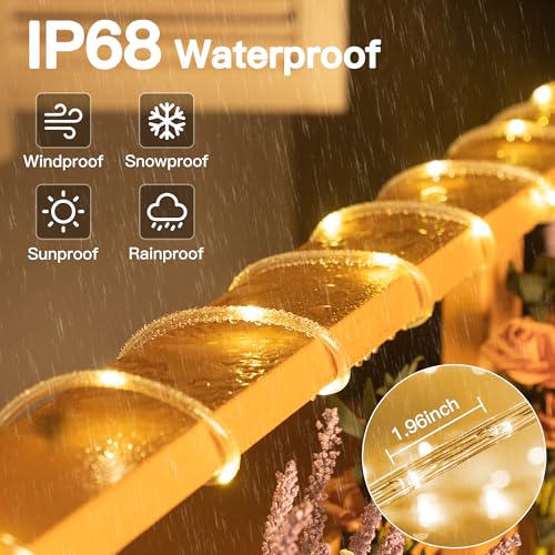 50ft LED Rope Lights, Dimmable Waterproof String Lights with Remote & Timer