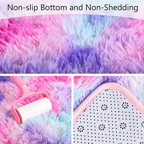 Soft Rainbow Area Rug - 3x5 Feet Fluffy Kids Room & Nursery Carpet