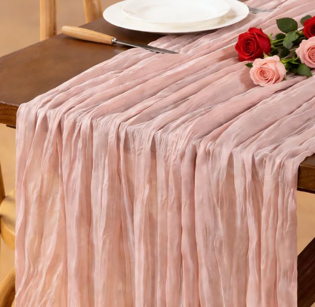 Jimtx Dusty Pink Table Runner 3pcs Boho Gauze Easter Cheesecloth Table Runner 22×120 inches 10FT Spring Home Decor for Wedding Baby Bridal Shower Birthday Party Ceremony