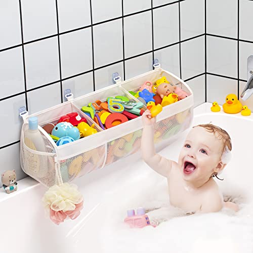 Austion 3-Compartment Bath Toy Organizer - Quick-Drying Mesh Tub Holder