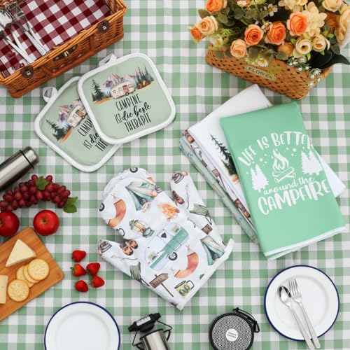 8-Piece Camping Kitchen Set: 4 Microfiber Towels, 2 Oven Mitts, 2 Pot Holders