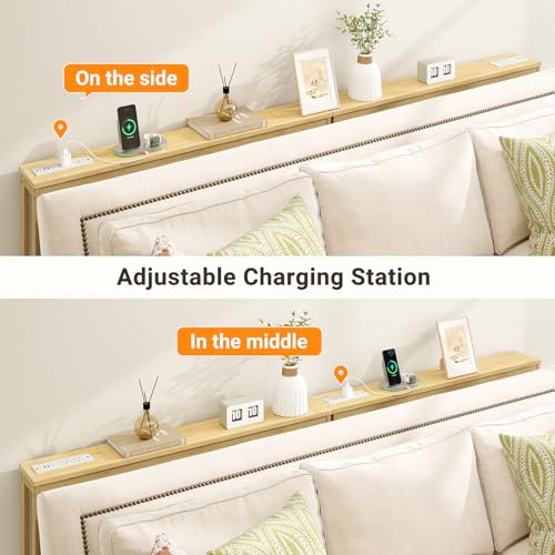 2-Pack Slim Bamboo Console Table with Charging Station, Narrow Sofa Table