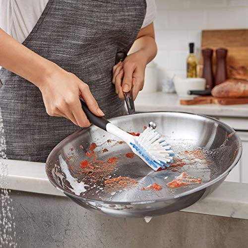 Dish Scrub Brush with Non-Slip Handle & Built-In Scraper - Nylon Bristles