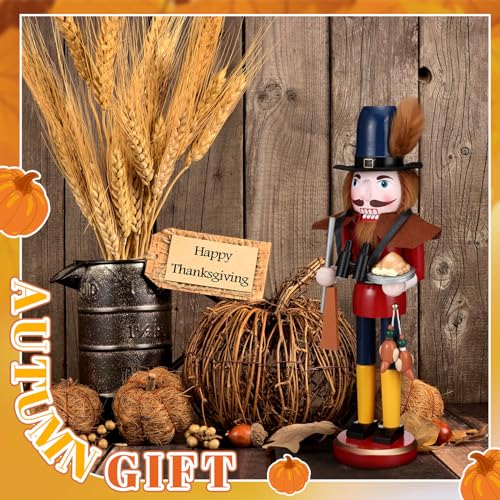 15-Inch Wooden Fall Nutcracker Figure - Thanksgiving Table & Mantel Decor