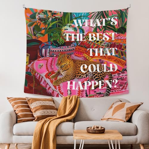 Retro Preppy Leopard Disco Wall Tapestry - Groovy Room Decor (50x60 In)