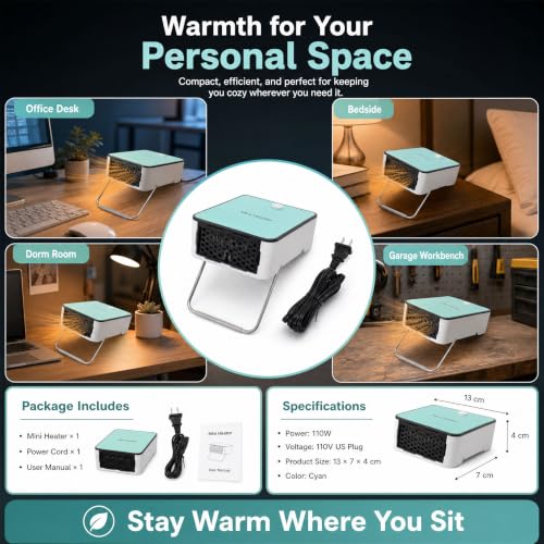 Mini Electric Space Heater with Adjustable Tilt Bracket and Rapid Heating
