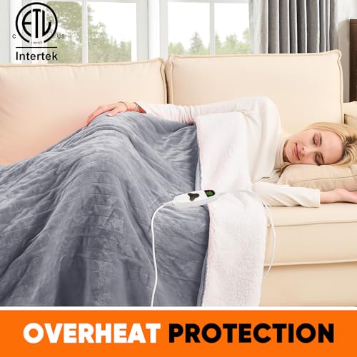 Electric Heated Throw Blanket 50x60, 10 Heat Levels & Auto-Off, Misty Grey