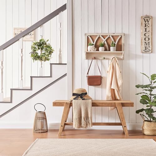 43-Inch Solid Fir Wood Farmhouse Bench with Angled Legs