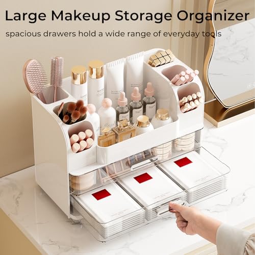 UFORU White Makeup Organizer with 2 Large Drawers & Brush Holders