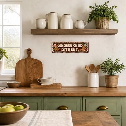 Gingerbread Street Metal Sign 4x16in – Christmas Holiday Decor (Variant: Gingerbread Street) by BLQSCVZE