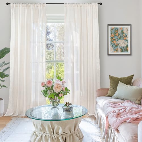 Light Filtering Linen Curtains - 84 Inch Length, 2 Panels Set