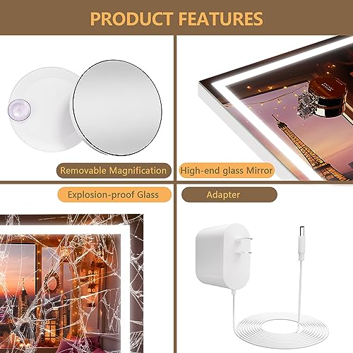 Hasipu White 28x20 Inch LED Lighted Makeup Vanity Mirror with Dimmable Touch Control