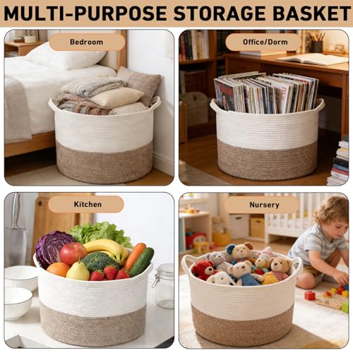 Large Cotton Rope Blanket Basket - 65L Collapsible Laundry Hamper & Storage Bin