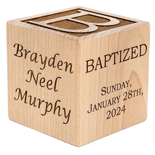 Personalized Baby Baptism Wooden Block Keepsake - Engraved Hardwood Gift