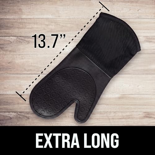 Extra Long Silicone Oven Mitts - 500°F Heat Resistant, 13.7" Black