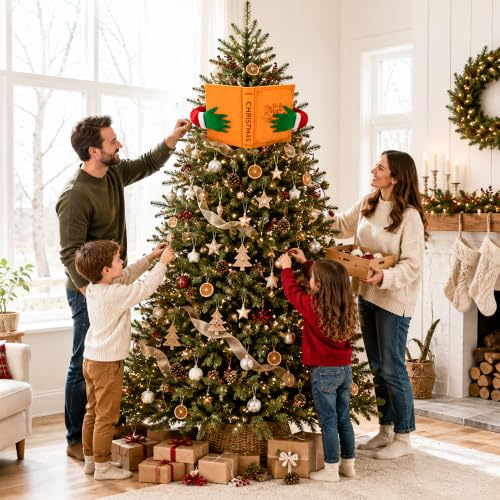 Elf Christmas Tree Topper with Book Reading Design - Festive Holiday Decor