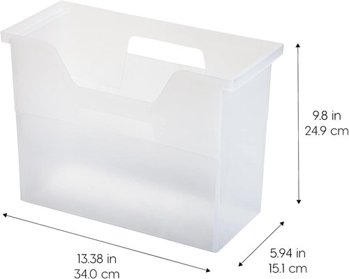 IRIS USA Medium Portable Desktop File Box - Open Lid Design with Side Handles | 6 Pack for Letter Size Documents, Clear