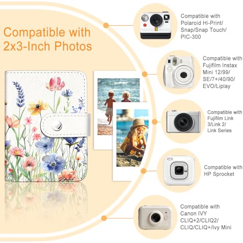 Vintage Floral Mini Photo Album for 2x3 Inch Instant Film, 56 Pockets