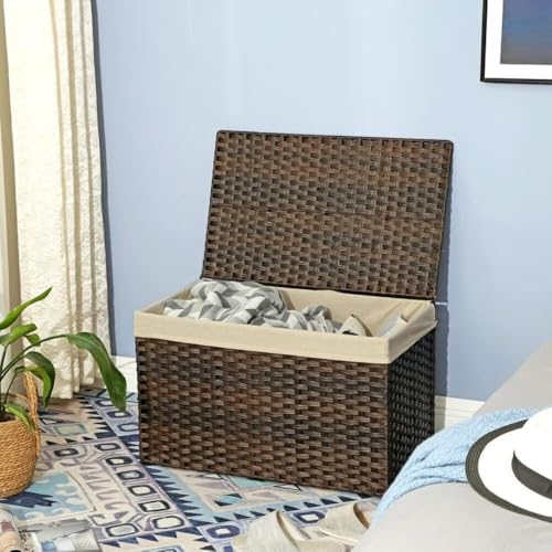 Large Woven Storage Basket with Lid 160L Foldable Laundry Hamper Brown