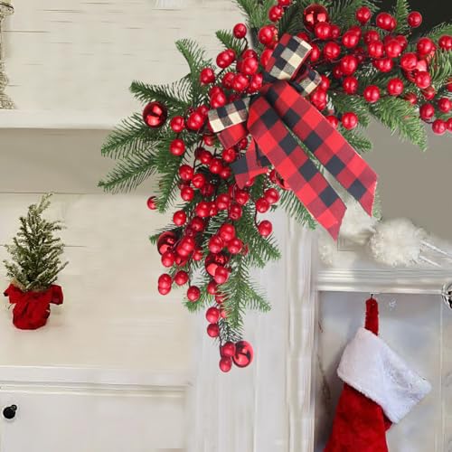 27-Inch Artificial Christmas Swag with Red Berries and Ribbon Bow