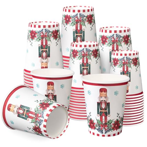 WRAPAHOLIC 9oz Christmas Nutcracker & Poinsettia Paper Cups - 50 Pack
