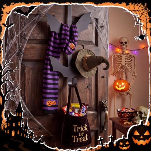 Halloween Bat Wreath Hanger - Over The Door Black Metal Hook (12 Inch)