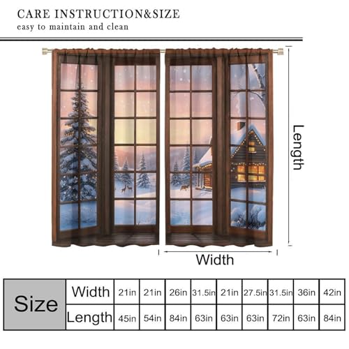 Snowy Christmas Landscape Curtains Pack of 2 - Rustic Winter Forest Scene, Blackout Window Treatments, 21" W x 45" L