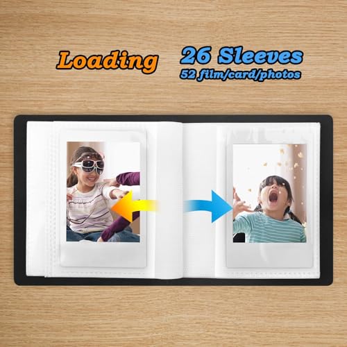 Small 52-Pocket Mini Photo Album for 2x3 Instant Film - Black PU Leather